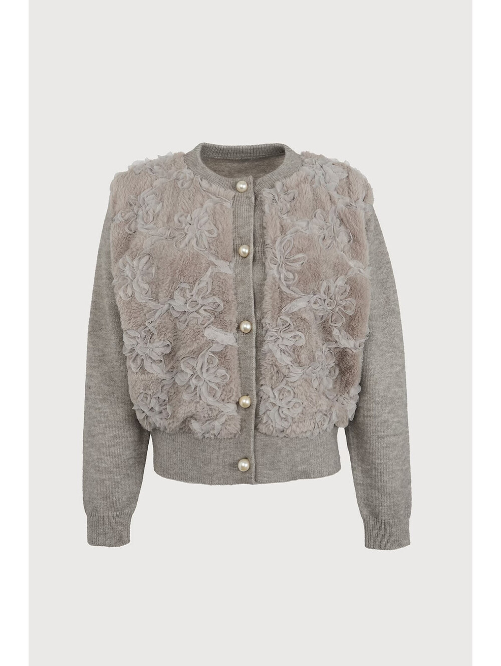 NEW, SAACHI FLORAL VELOUR BUTTON CARDIGAN in Gray one size #T4080